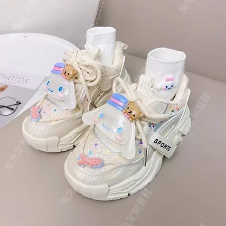 Anime Kawaii Sanrios My Melody Cinnamoroll Kuromi Barn Sneakers Tecknad Söt Luminous Daddy Skor Tjej Sammet Löparskor Present
