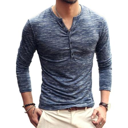Män Top Rundhalsknapp Blus Långärmad Casual Slim