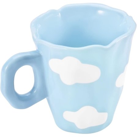 Keramisk kaffekrus, håndmalet blå himmel og hvide skyer, nyhedskop, 300 ml uregelmæssigt design til latte, te og mælk - perfekt til