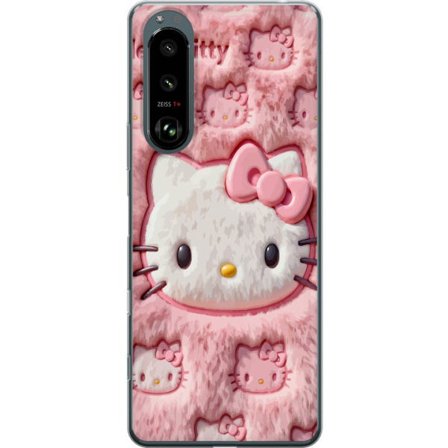 Kompatibelt Mobildeksel til Sony Xperia 5 III Hello Kitty rosa fluffy bakgrunn med ikoniskt ansikt og kawaii-estetikk