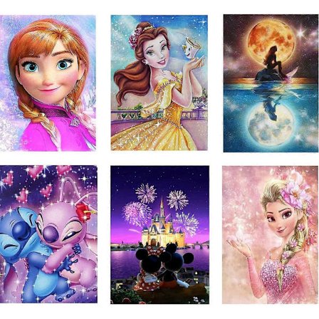 Diamond Painting 6 Pak Diamond Art Sæt Runde Fuld Drill, Tegneserie Diamond Painting 6 Pak, Perfekt til Hjemmevægsdekoration 30x40 cm