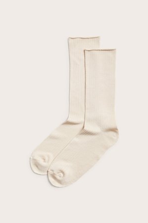 Kappahl | Ribbade glansiga strumpor | Ljusbeige