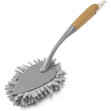 Dammvippa med naturligt steril bambuhandtag, Grå/Trä, 8 x 4 x 33.