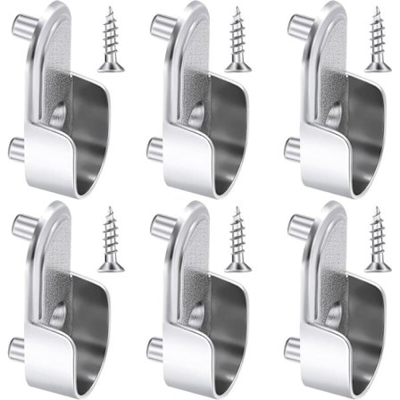 1 kpl soikea vaatetangon päätykannatin, nikkelipinnoitettu hopea, vaatetangon pidike, 15 mm vaatekaapin laippakiskon kannattimet ja 6 kpl ruuveja 