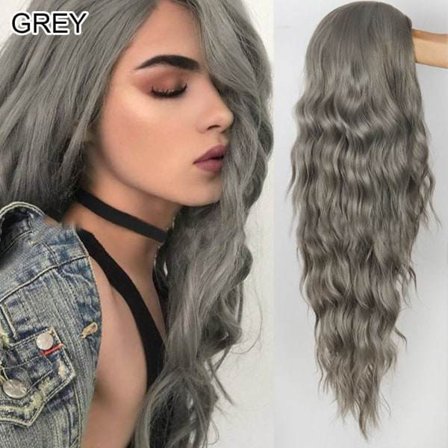Kvinders paryk krøllet hår paryk GRÅ grå