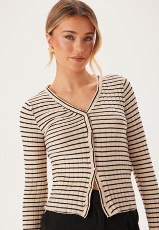 Pieces - Pciris Cardigan - Birch Stripes:Black - Kläder - - Bubbleroom