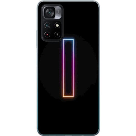 Kompatibelt Mobilskal till Xiaomi Xiaomi Poco M4 Pro 5G Minimalistisk neonbokstav I i regnbågsfärger mot mörk bakgrund