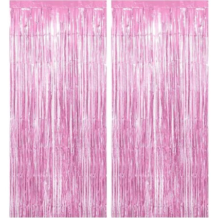 2 rosa glittrande metalltrådgardiner, 90 cm X 195 cm färgglada foliefransar, födelsedagsfest bröllopsbakgrund dekoration