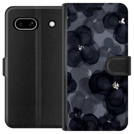 Kompatibelt Plånboksfodral till Google Google Pixel 7a Abstrakt mörkt blommönster i svartgrå toner med elegant och dramatisk känsla