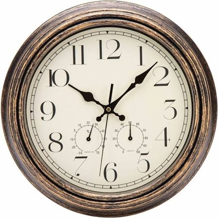 Veggklokke med termometer og hygrometer Vintage Silent Golden Bronze Quartz Veggklokke for Stue Kjøkken 30cm MODOU