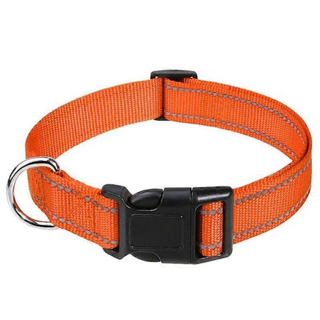 Hundehalsbånd, Klassisk Justerbart Reflekterende Nylonhalsbånd Egnet til Små Hunde, Orange, 2.0cm Bredde