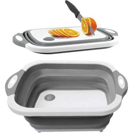 3-i-1 Hopfällbar Skärbräda - Multifunktionell Skål med Avlopp, Bräda & Diskbänk - Utrymmesbesparande & Portabel för Kök, Camping, Husbil & Utomhus (