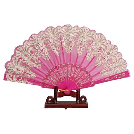 Vifte - Hvid kant med glimmer - Chiffon med plastikbund - Roserød