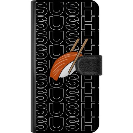 Kompatibelt Plånboksfodral till Samsung Samsung Galaxy S24 FE Sushitypografi-poster med sushibit och ätpinnar, modern grafisk design på svart bakgr