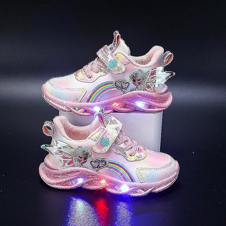 Flickor Led Casual Sneakers Elsa Princess Print Outdoor Skor Barn Light-up Halkfria skor för och vinter