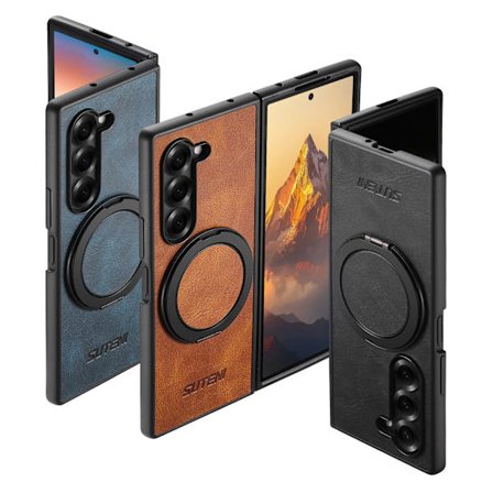 För Samsung Z Fold7/6/5 Magnetiskt Trådlöst Laddningsbart Mobiltelefonfodral 360° Roterande Ring Spänne Fäste Läderfodral - Perfet svart Z Fold 5_MGF