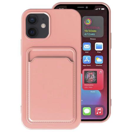Iphone 12 Mini - Skyddande Stilrent Skal Med Korthållare Rosa