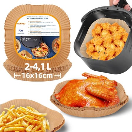 Airfryer Leivinpaperi 16cm 100 Kappaletta Pyöreä Tarttumaton Paperivuoka Air Fryerille 1.8-3.8L, Vedenpitävä Öljynkestävä Pergamenttipaperi