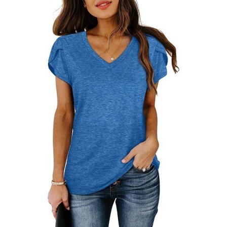 IC Dam Toppar V-ringad Sommar Kronbladsärm Casual T-shirts