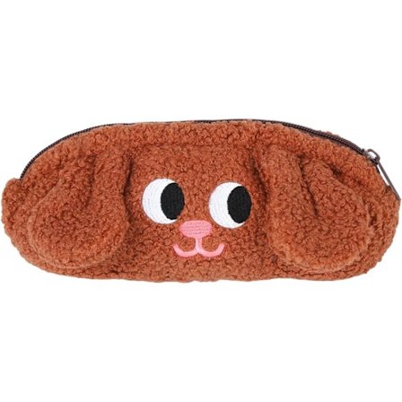 Sød hund plys penalhus med lynlås, stor kapacitet, opbevaringstaske til brevpapir til drenge og piger, egnet til skolekontoret Brun