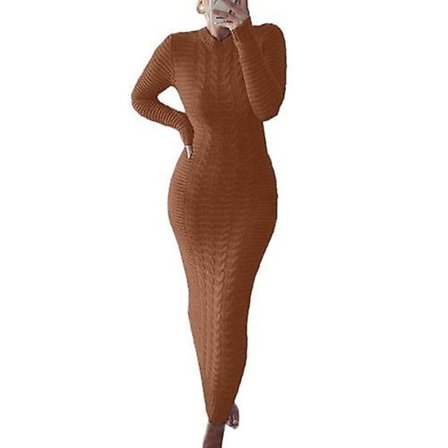 Naisten V-kaula-aukkoinen neulemekko pitkähihainen yksivärinen ribbineule joustavat mekot plus-koko