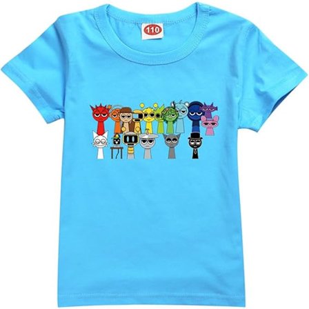 Sprunki T-skjorte for gutter barn Sprunki-trøye for fans gave figur trykte småbarns t-skjorter Sprunki Merch Studenttopper Lyseblå—max