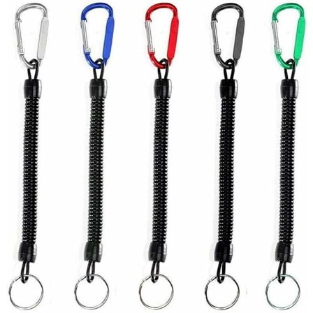 5 stk fiskebånd, fiskeverktøy sikkerhetselastrope flerfarget fisketau båt sikker tilbaketrekbar spiralstropp med karabinkrok, fiskeverktøy