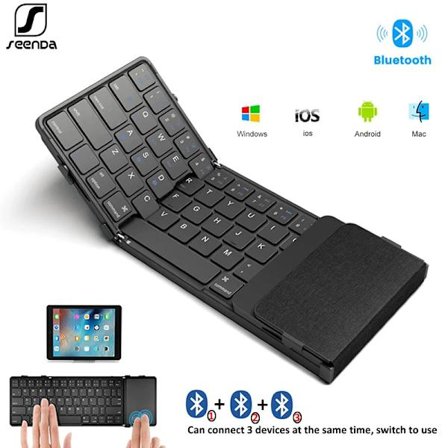 SeenDa Tri-Folding Trådløst Tastatur med Touchpad Genopladeligt Mini Tastatur Foldbart Tastatur til Windows Telefon PC Bord