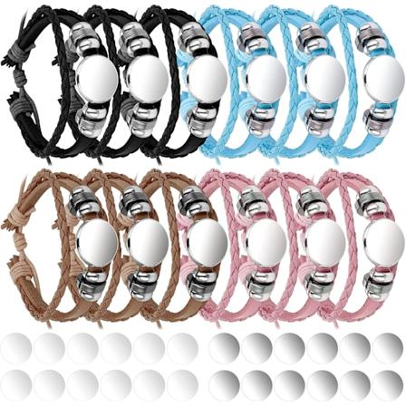 36 stycken sublimeringsarmband, läderarmband med aluminiumplåtar för värmeöverföring, DIY smyckestillverkningsmaterial (svart, blå)