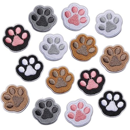 14 stk. poteravtrykkmerker for klær, stryke- eller sy-på-broderiapplikasjonsmerker, søte pote-dekorasjons-DIY-håndverksmerker for kjoler, jeans, 