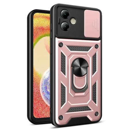 SKALO Motorola Moto G14 Armor hybridi metallirengas kameran liuk Pink gold