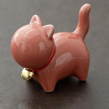 Naturlig keramik Kat Hund Træ Puppy Figurer PINK Pink