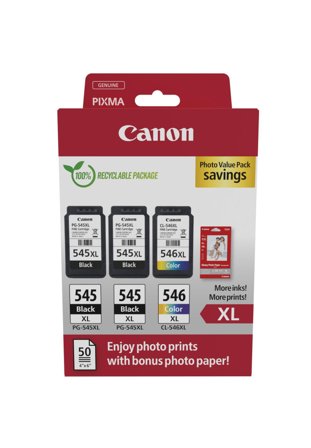 Canon PG-545 XL/CL-546XL Photo Value Pack - 3-pack - svart, farge (cyan, magenta, gul) - original - blekkpatron/papirsett