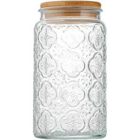 Glasburk med lufttätt trälock, 1000 ml vintage glas köksförvaringsburk, dekorativa glasmatbehållare