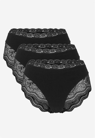 Cellbes of Sweden - Dametruser i bomull med blondekant 3-pack i svart for damer i størrelse 38/40
