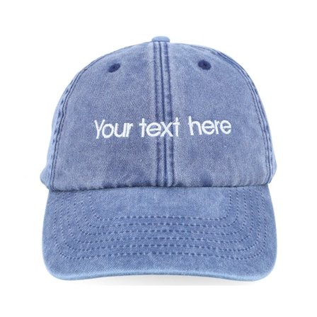 Beechfield - Blå unconstructed Keps - Washed Denim Blue Dad Cap With Embroidery @ Hatstore
