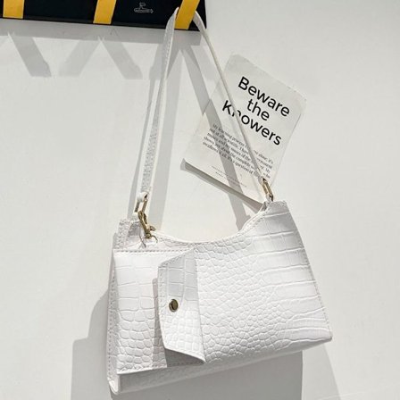 Krokotiilikuvioitu olkalaukku, PU-nahkainen crossbody-laukku VALKOINEN