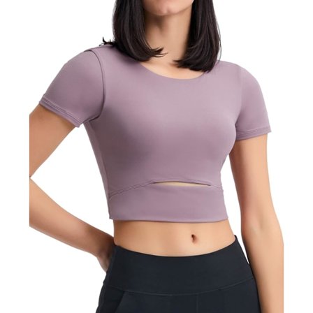 kout Yoga Topper for kvinner Avtakbar Crop Top Polstret Kompresjon Lang Ermet Fitness Athletic Yoga Sports Topp
