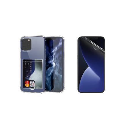 iPhone 12 Pro Max - Deksel med kortrom og myk skjermbeskytter Transparent