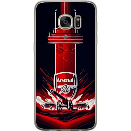 Kompatibelt Mobildeksel til Samsung Galaxy S7 edge Arsenal-emblem med kanon og stadionmotiv i kraftig rød og hvit sportsdesign