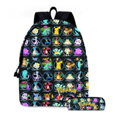 2 st/set tecknad ryggsäck anime student ryggsäck pennfodral stor kapacitet ryggsäck L33