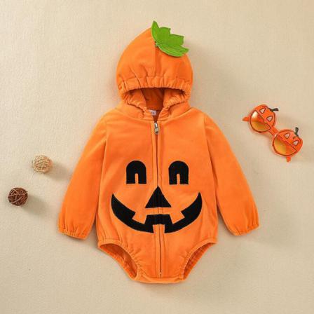 Infant Ghost Printed Jumpsuit Front Zip Hooded Neck Overall