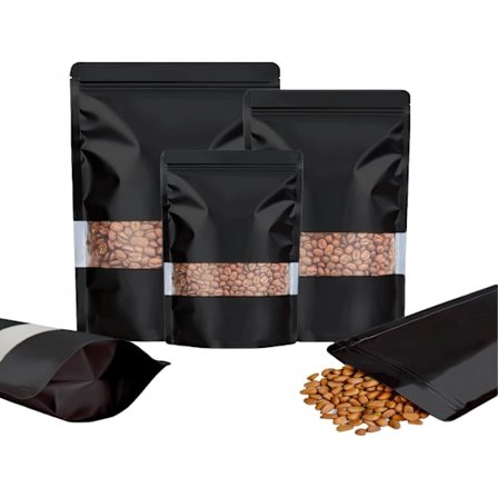 50 st stående förslutningsbara påsar med fönster, återförslutningsbara folieförpackningspåsar, mylarpåsar med förslutning för förvaring