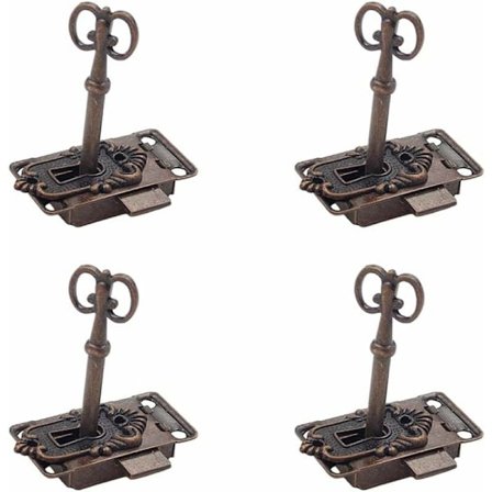 4-delt vintage låsesett - antikke skaplåser med nøkler, dekorative møbellåser for garderober og skuffer