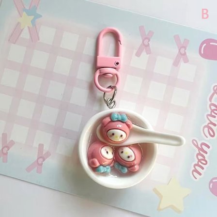 Sanrio Rice Ball Bowl Nøglering Kuromi Melody Pendant Nøglering C