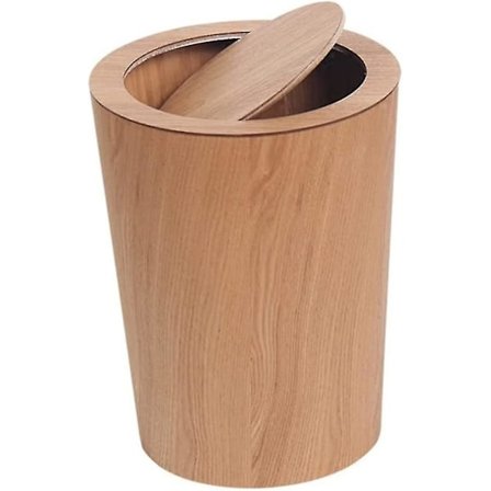 Søppelbøtte i tre med svinglokk, rund søppelkasse, kjøkkenavfallsbeholder for hotell, søppelbøtte i tre