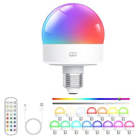 USB Uppladdningsbar Lampa med Fjärrkontroll Timer Dimbar Lätt att Installera Batteridriven E27 Lampa RGB Lampa EU-huvud