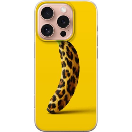 Yhteensopiva Puhelinkuori Apple Apple iPhone 16 Pro Banaani leopardikuvioilla keltaista taustaa vastaan luovassa ja leikkisässä suunnittelussa