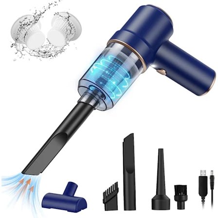 Handhållen Sladdlös Dammsugare, Bil Dammsugare, USB-laddningsbar Bärbar Mini Dammsugare med Sug och Blås 2 i 1 (Blå), A