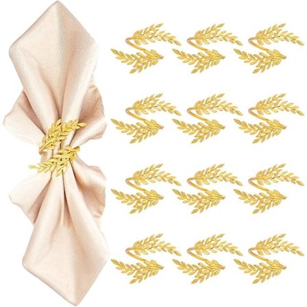12 stk. Servietringe, Guld Servietringe til Borddækning Guld Blad Servietringe til Spisning Jubilæum, Fødselsdag, Helligdag, Fest, 